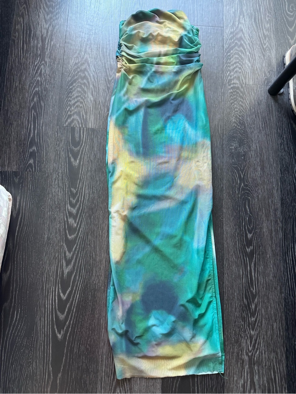 Tie-Dye Strapless Maxi Dress in Teal & Yellow
